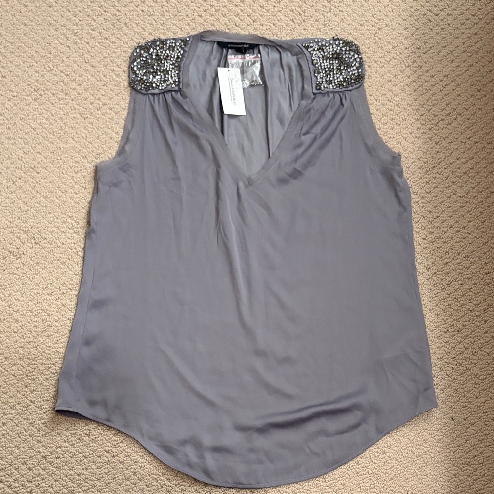 Banana Republic Charcoal Sleeveless Blouse with Beaded Shoulders
